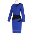 Kate Kasin Mujeres Contraste Colores Hips-Wrapped Bodycon Wear to Work Vestido de manga larga lápiz KK000399-2